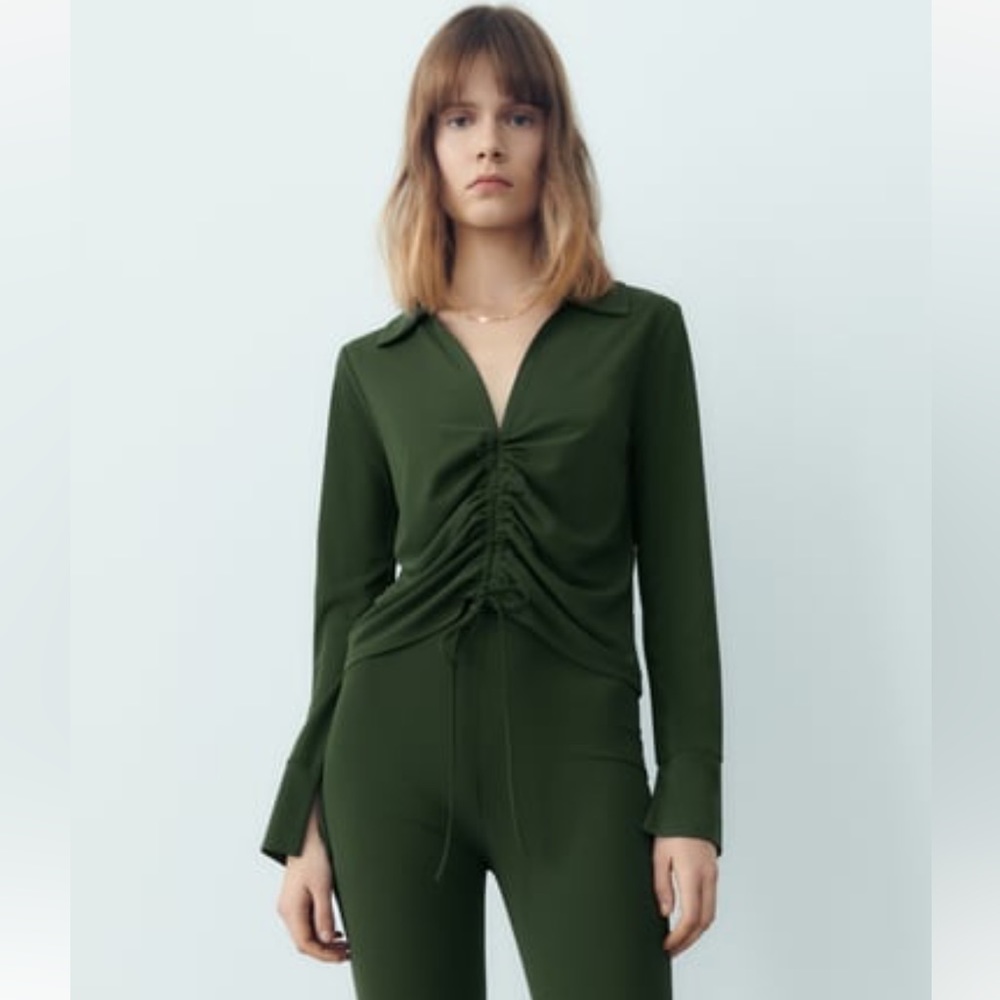 Zara Gathered Green Top
